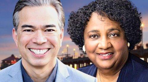 California Attorney General Rob Bonta with Secretary of State Shirley Weber (composite image)