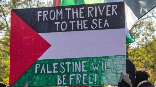 Sign at a Palestine campus protest