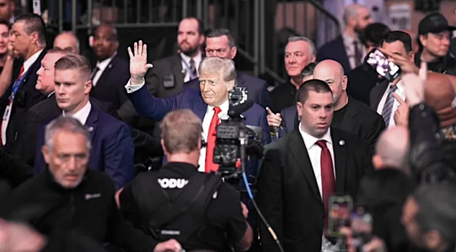 Donald Trump arrives at UFC309 fight November, 2024